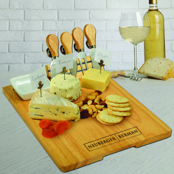 Hardwood Cheese/Charcuterie Board with Knife set, Ceramic Bowl and Markers